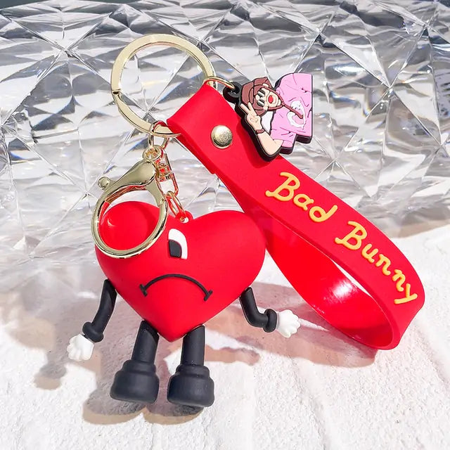 Adorable Bad Bunny Heart Keychain - A Stylish Accessory for Your Keys