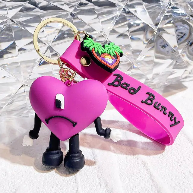 Adorable Bad Bunny Heart Keychain - A Stylish Accessory for Your Keys