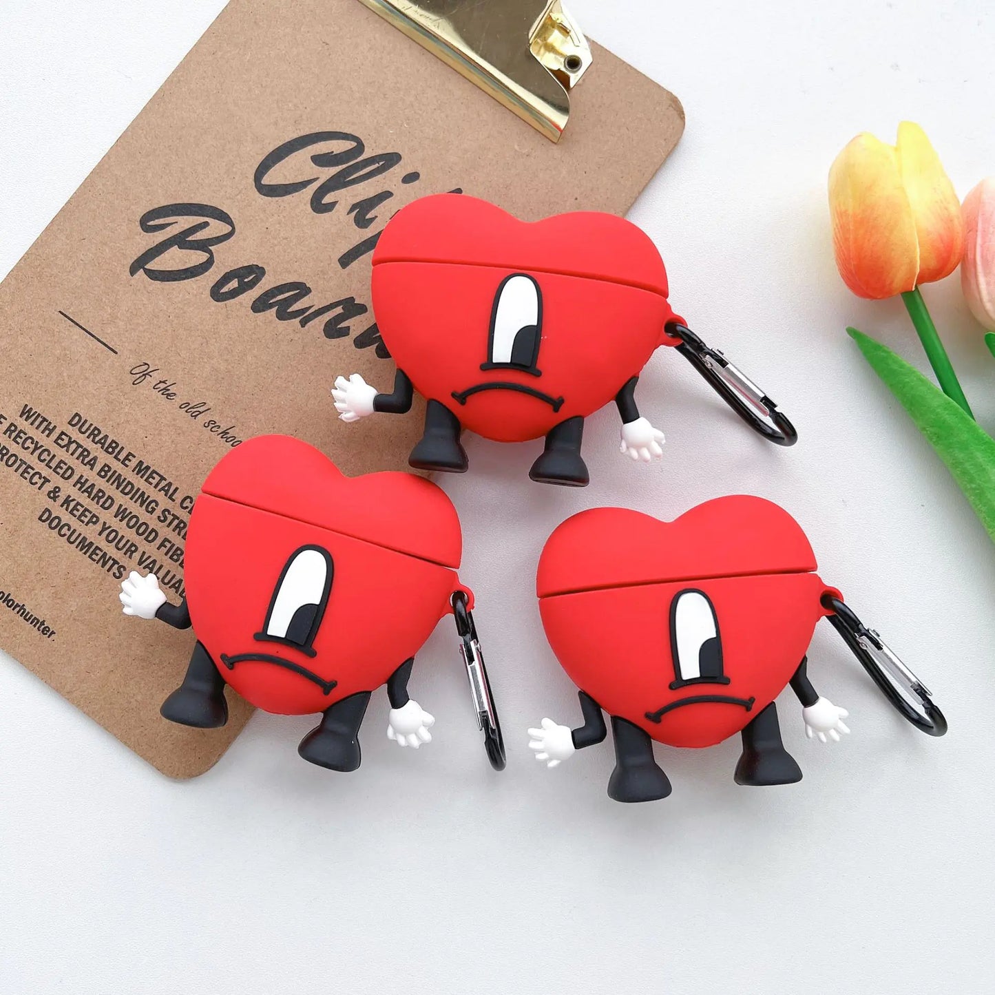 Stylish 3D Red Bad Bunny Heart-Shaped Silicone Earphone Case