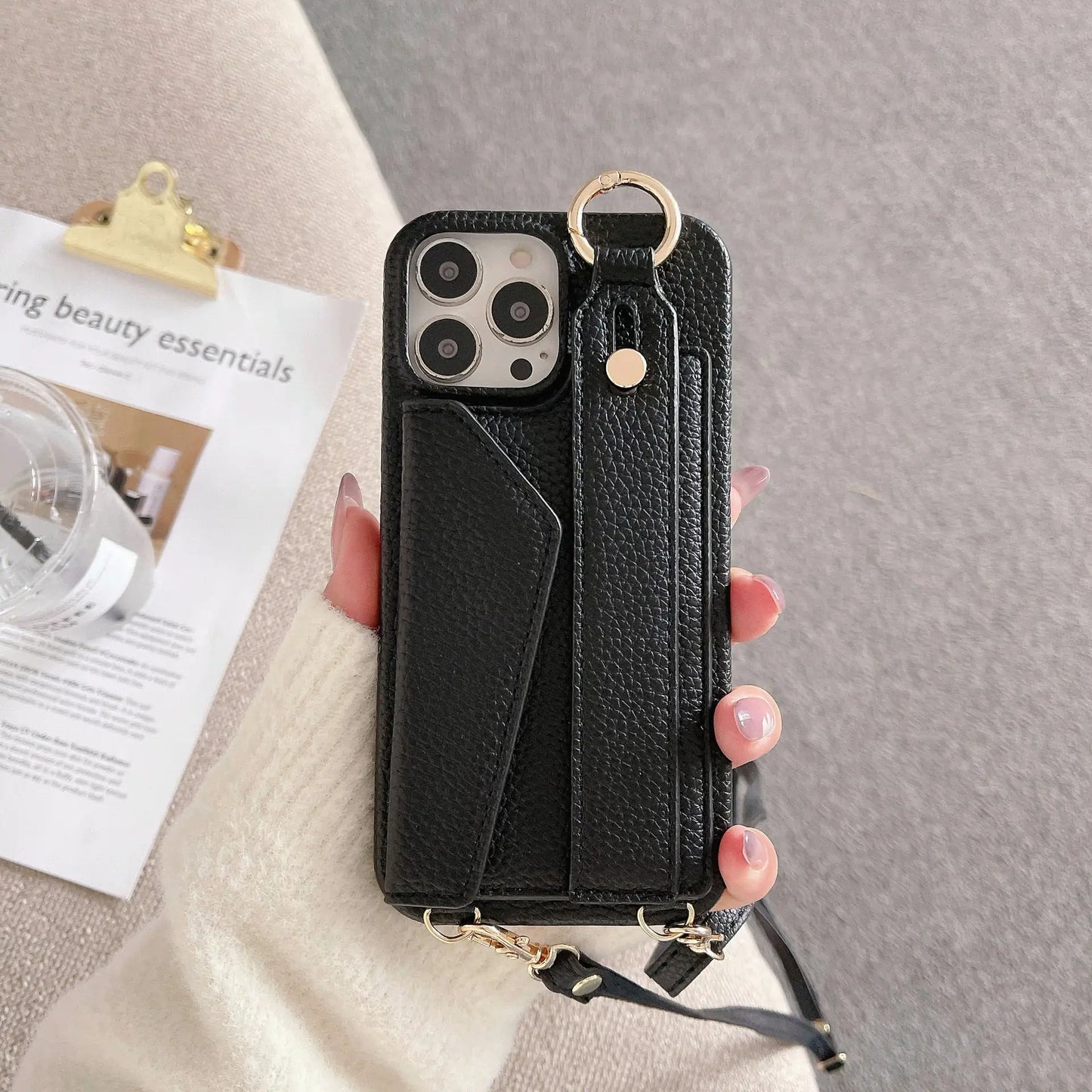 Luxurious Leather Wrist Strap Wallet Cover: Your Stylish Companion for Everyday Convenience