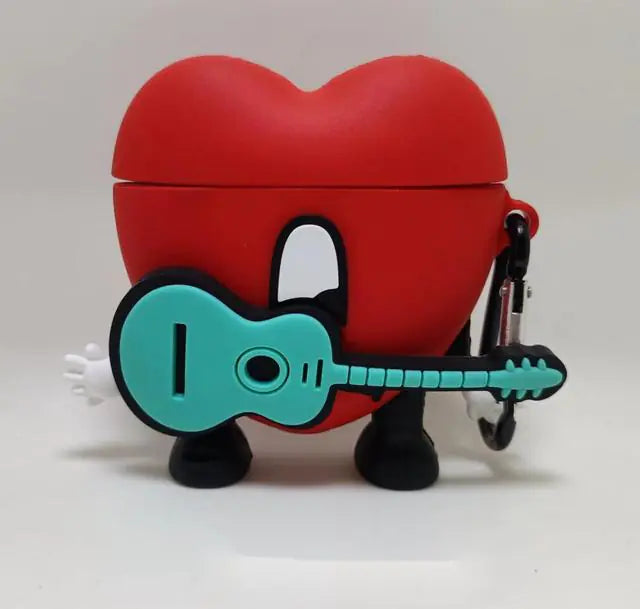 Stylish 3D Red Bad Bunny Heart-Shaped Silicone Earphone Case