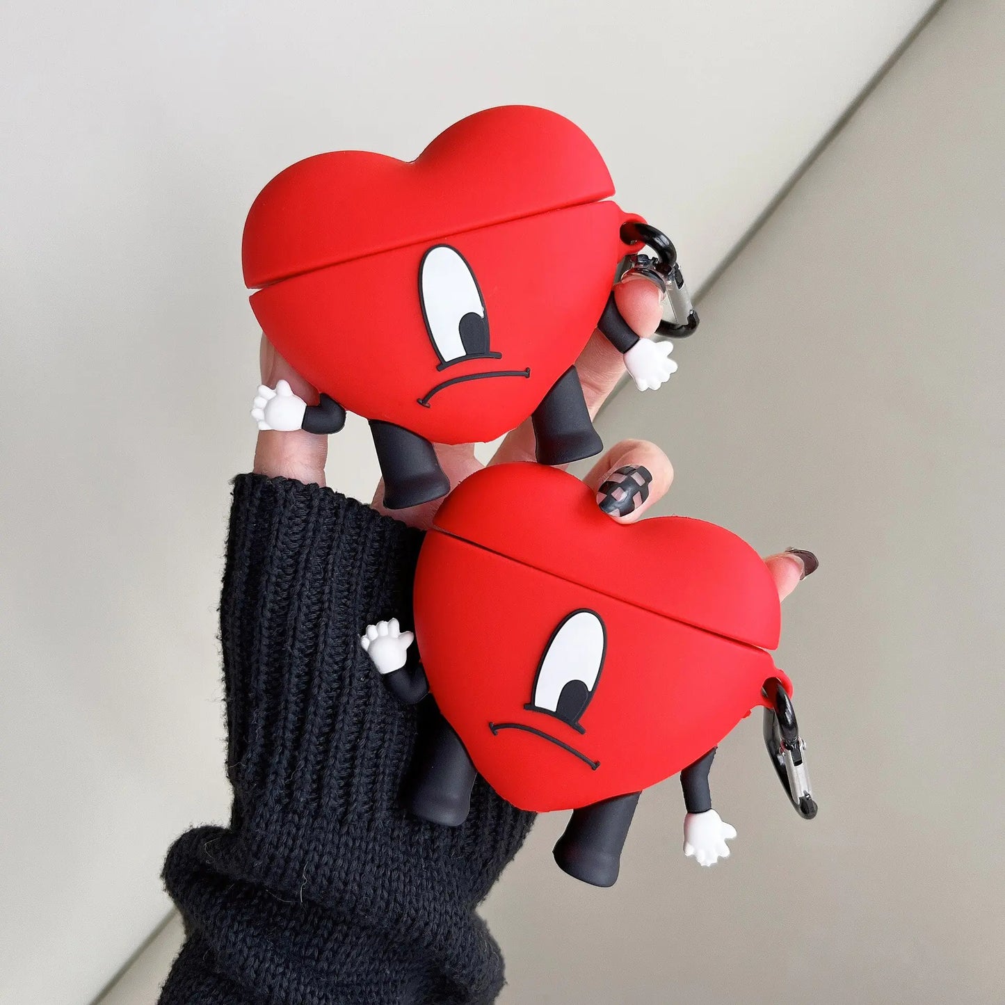 Stylish 3D Red Bad Bunny Heart-Shaped Silicone Earphone Case