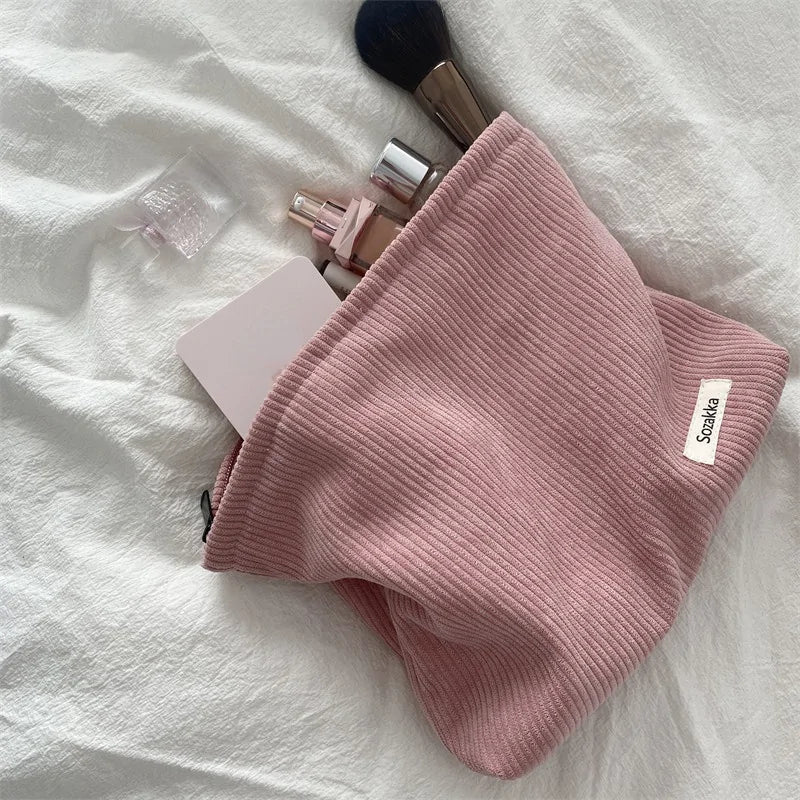 Chic Corduroy Cosmetic Bag for Travel Enthusiasts