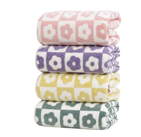 Vintage-Inspired Checkered Floral Cotton Towels for Face and Bath