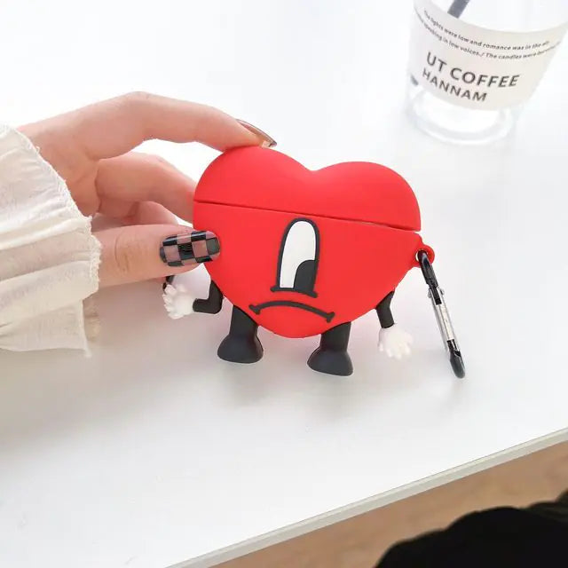 Stylish 3D Red Bad Bunny Heart-Shaped Silicone Earphone Case