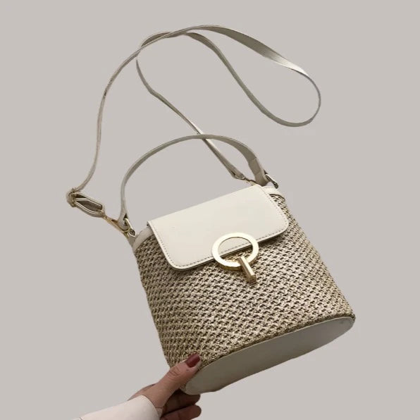 Chic Summer Straw Bucket Bag - Versatile Crossbody Elegance