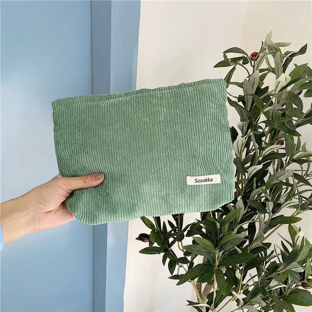 Chic Corduroy Cosmetic Bag for Travel Enthusiasts