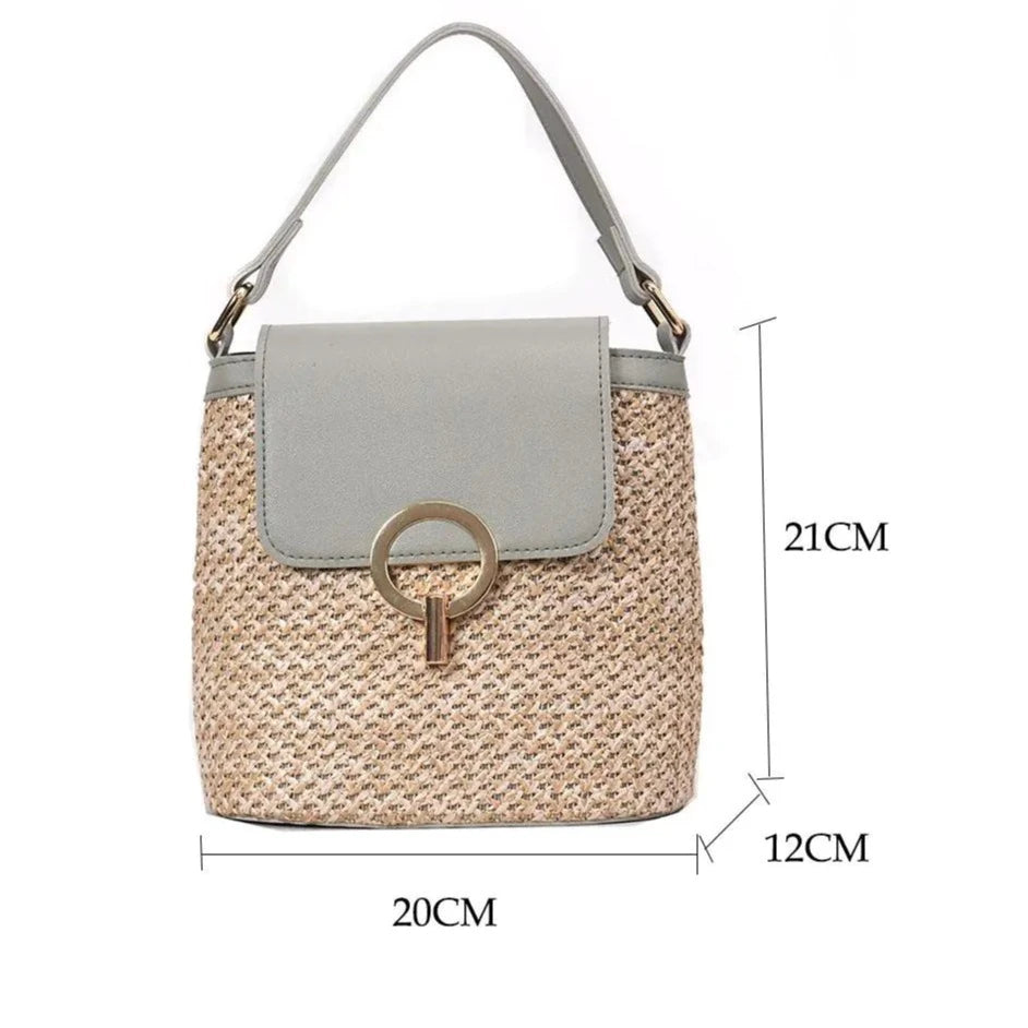 Chic Summer Straw Bucket Bag - Versatile Crossbody Elegance