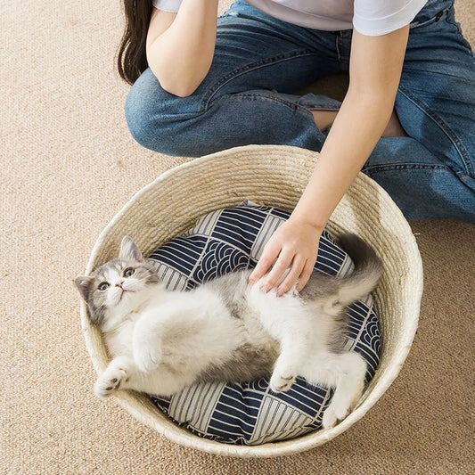 Eco-Friendly Corn Husk Pet Bed - Perfect for Cats and Small Dogs