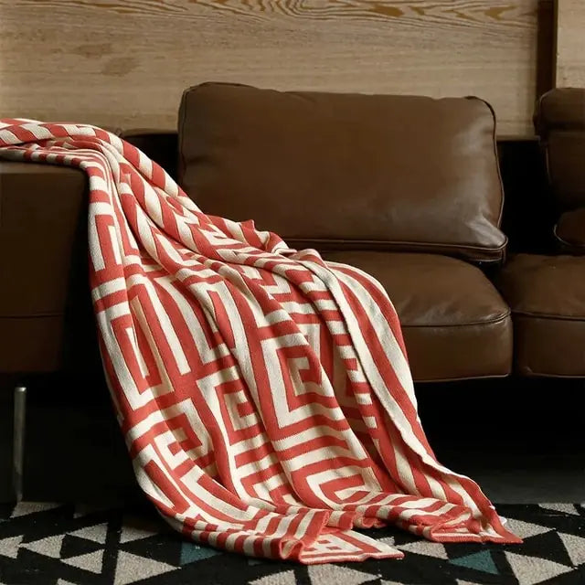 Luxurious Nordic Geometric Jacquard Knitted Throw Blanket