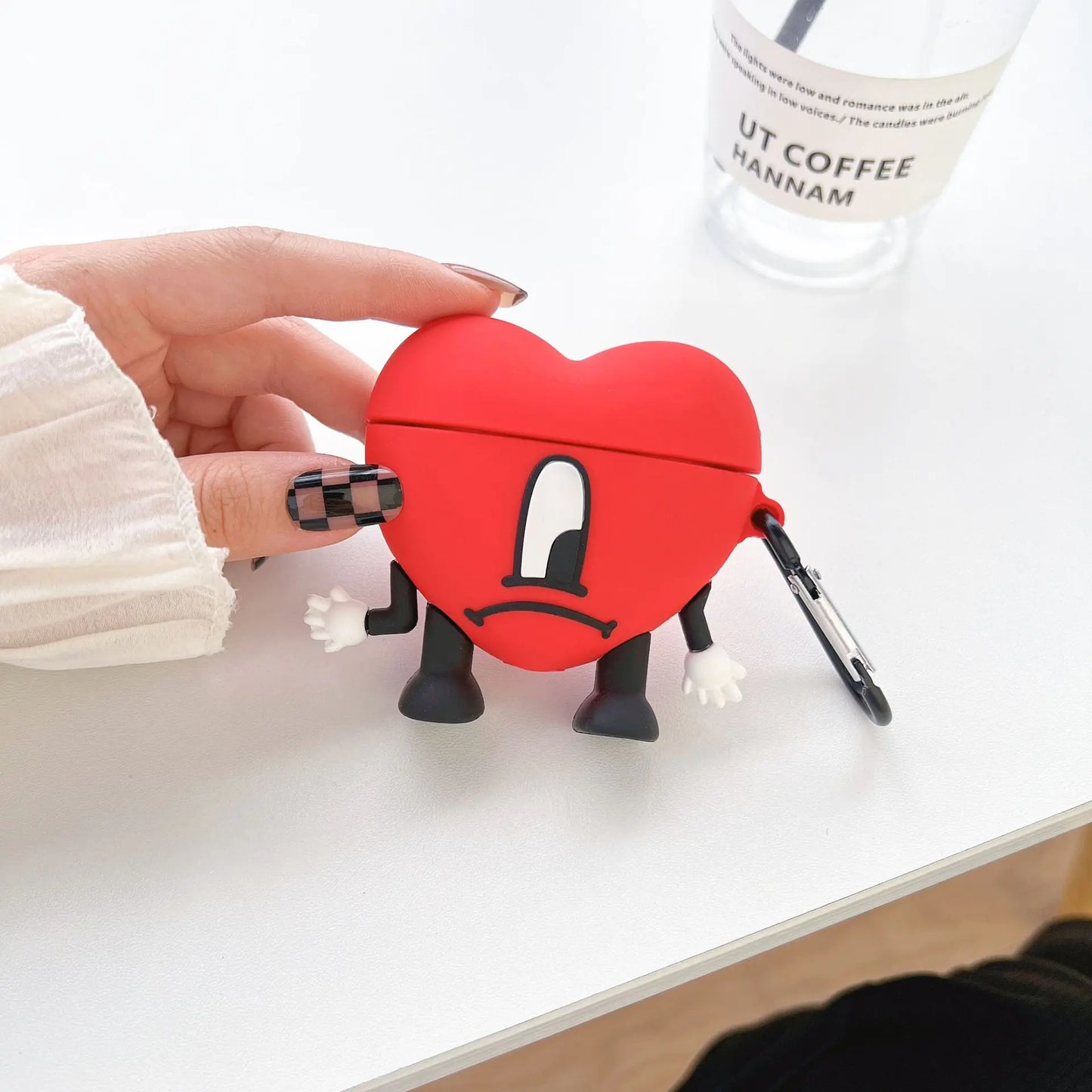 Stylish 3D Red Bad Bunny Heart-Shaped Silicone Earphone Case